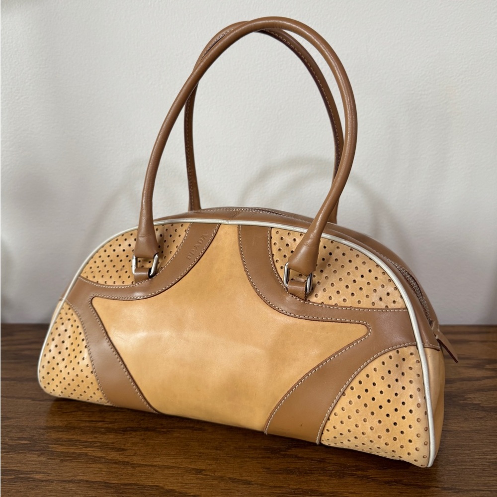 Vintage Y2K Prada Beige Brown Tan Small Bowler Bag